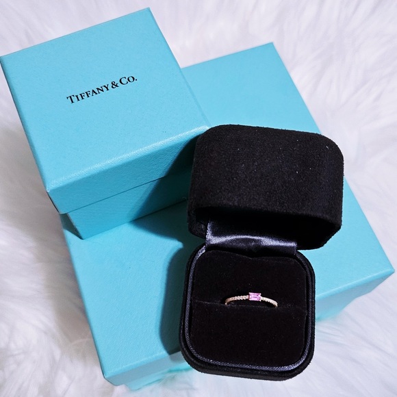 RARE Tiffany & Co. 18k Rose Gold Pink Sapphire Diamond Horizon Metro Novo Ring - Picture 3 of 7